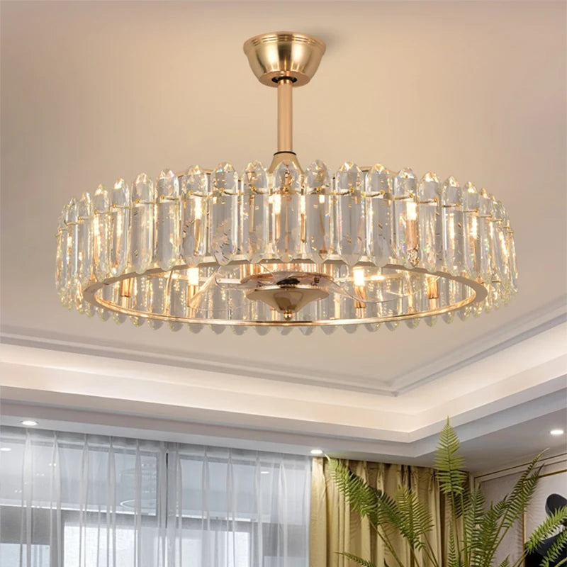 Crystal Ceiling Fan Light | Modern Flush Mount Fan & Chandelier with LED Lighting