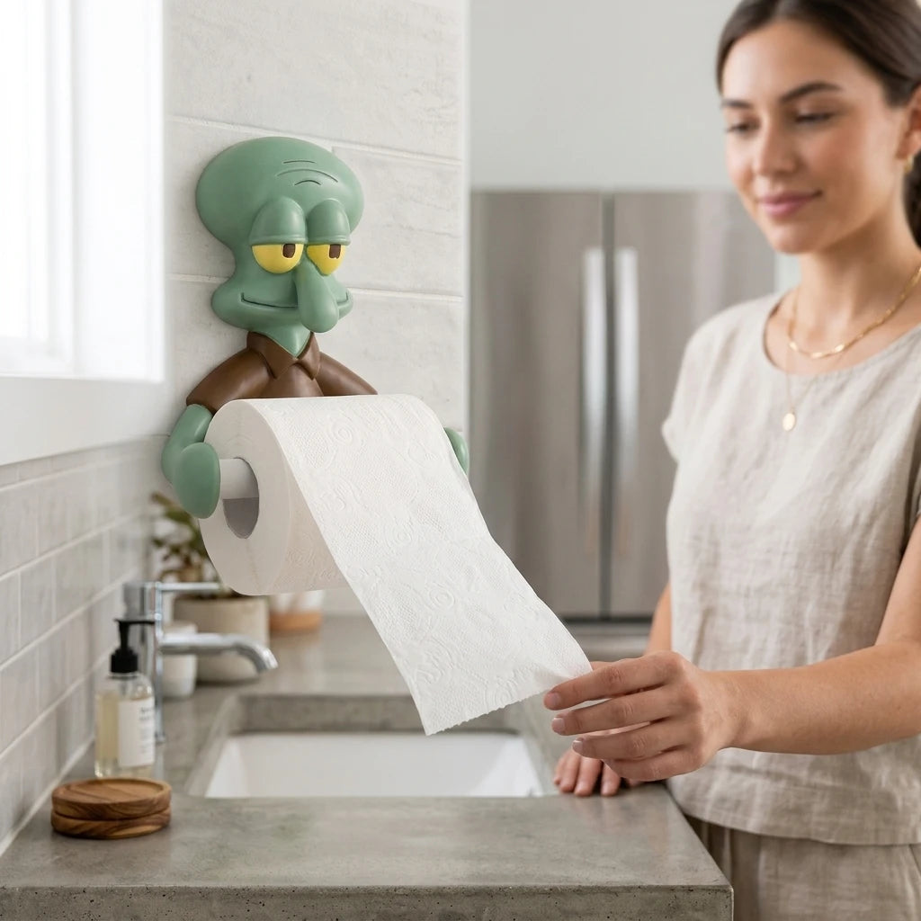 Decorated Funny Resin Squidward Shape Sculpture Statue Tissue Paper Box Holder Cover for Bathrooms Toilet Restaurant Kitchen
