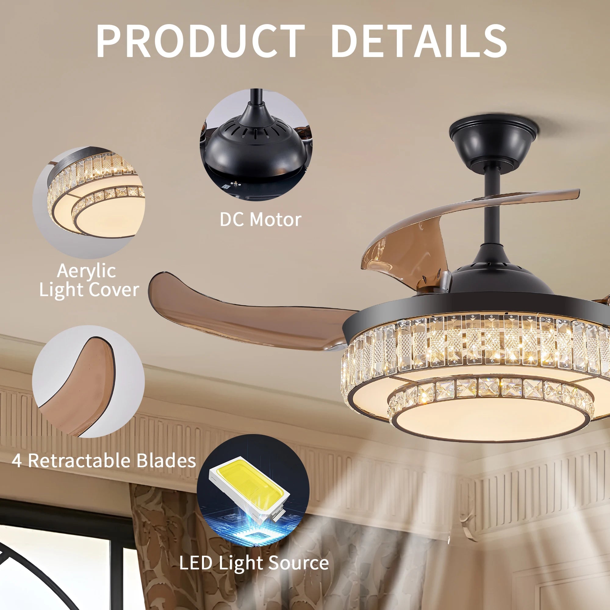 48-Inch LED Ceiling Fan | Contemporary Quiet Ceiling Fan with Remote Control