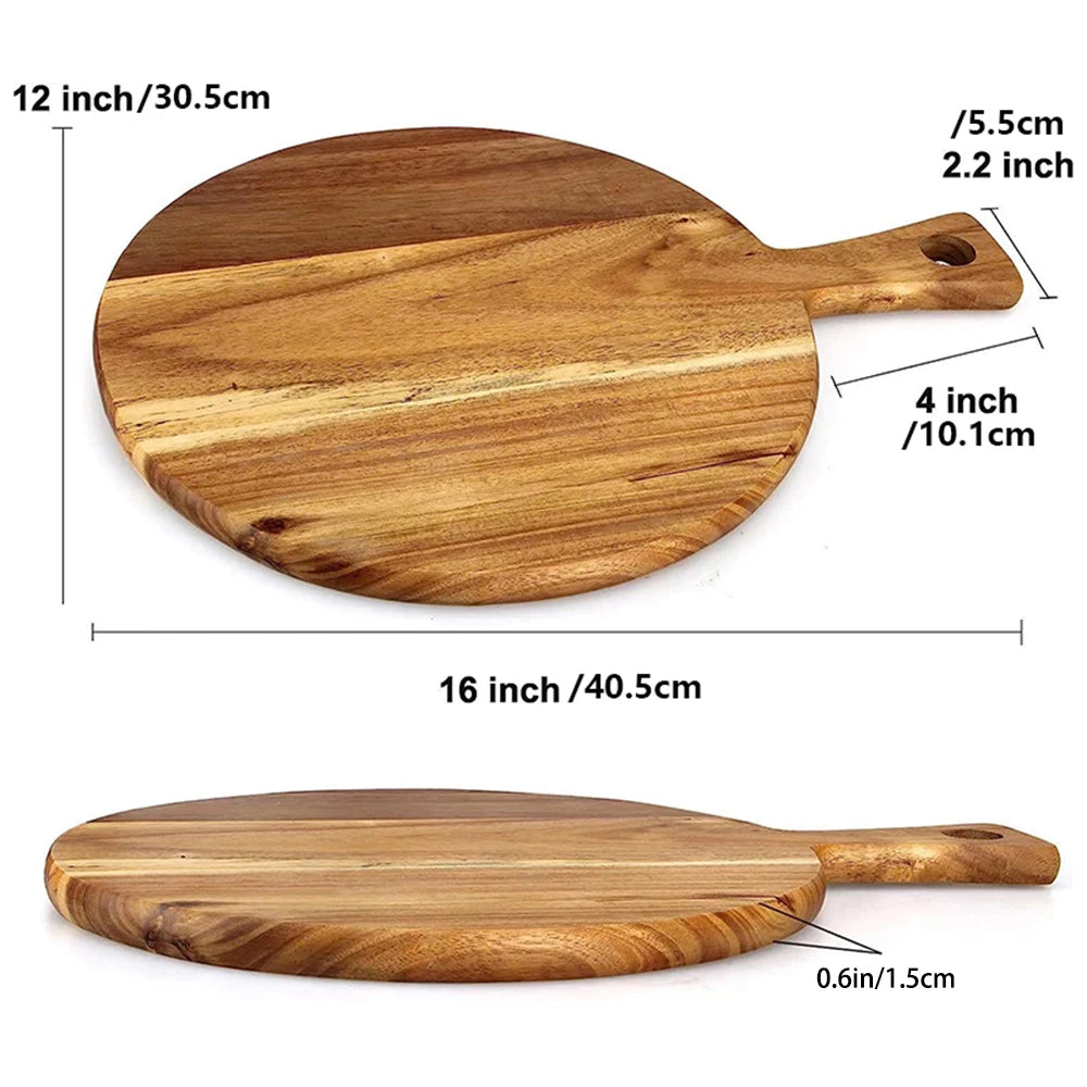 Handle & Paddle Wooden Cutting Board for Meat Bread Cooked Food Carved Block Durable Chopping Block for Kitchen Use