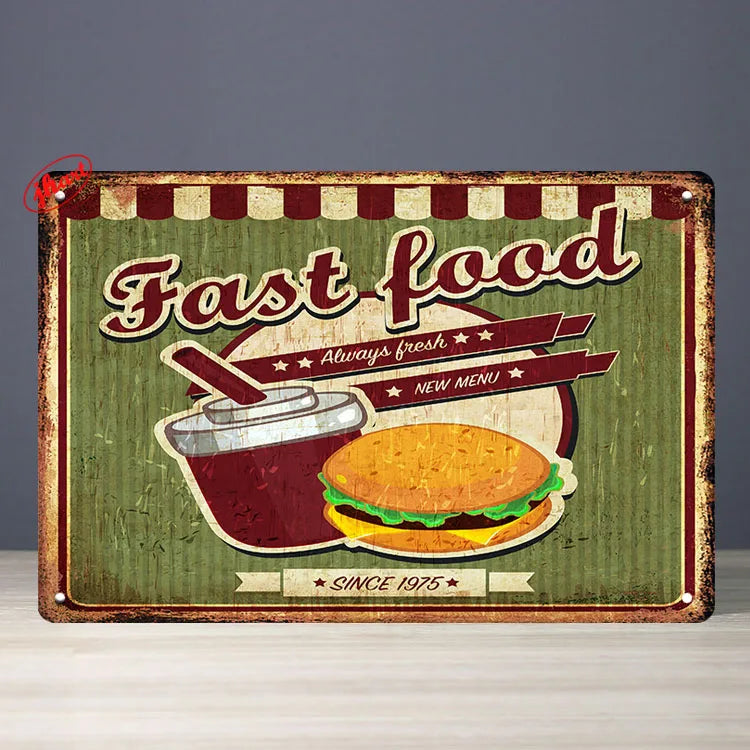 Fast Food Tin Sign Kitchen Cafe Restaurant bar Club Metal Wall Plaque Hamburger Metal Poster Wall Decor Metal Burgers Signs