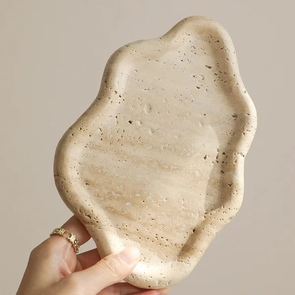 Cloud Shape Travertine Tray Natural Stone Home Decorative Jewelry Storage or Desert Cake Stand for Kitchen or Bathroom Use