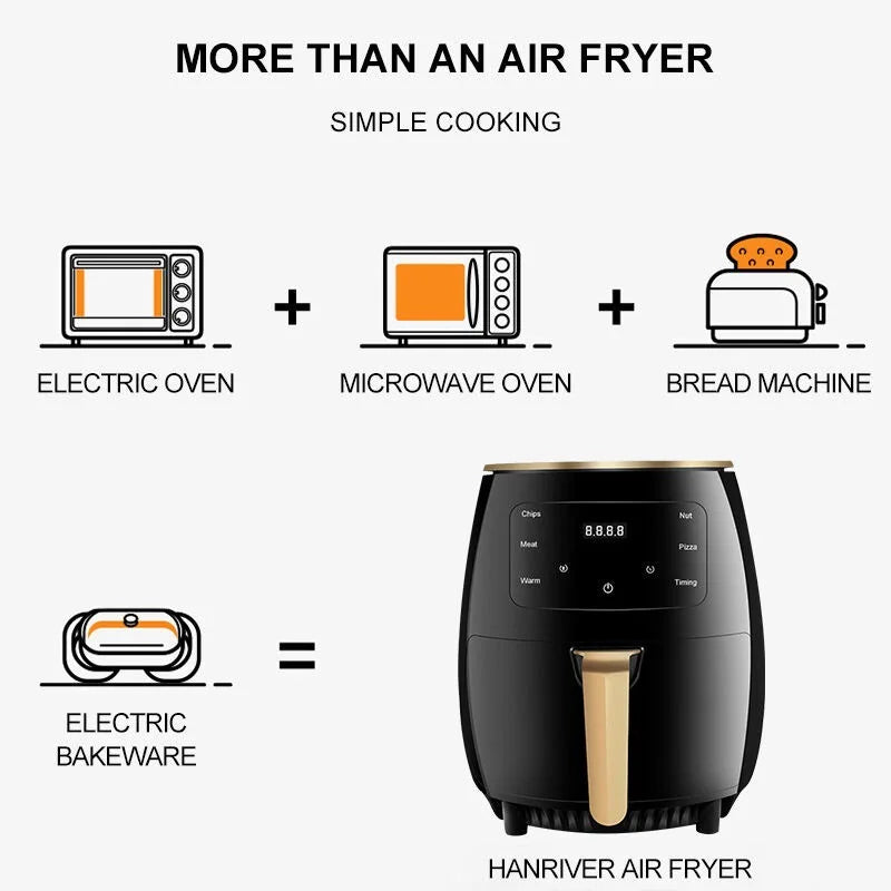 6L Electric Air Frying Machine With Digital Control and Temperature Setting Multi-Function LCD Display for Home Kitchen Use
