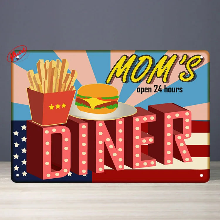 Fast Food Tin Sign Kitchen Cafe Restaurant bar Club Metal Wall Plaque Hamburger Metal Poster Wall Decor Metal Burgers Signs
