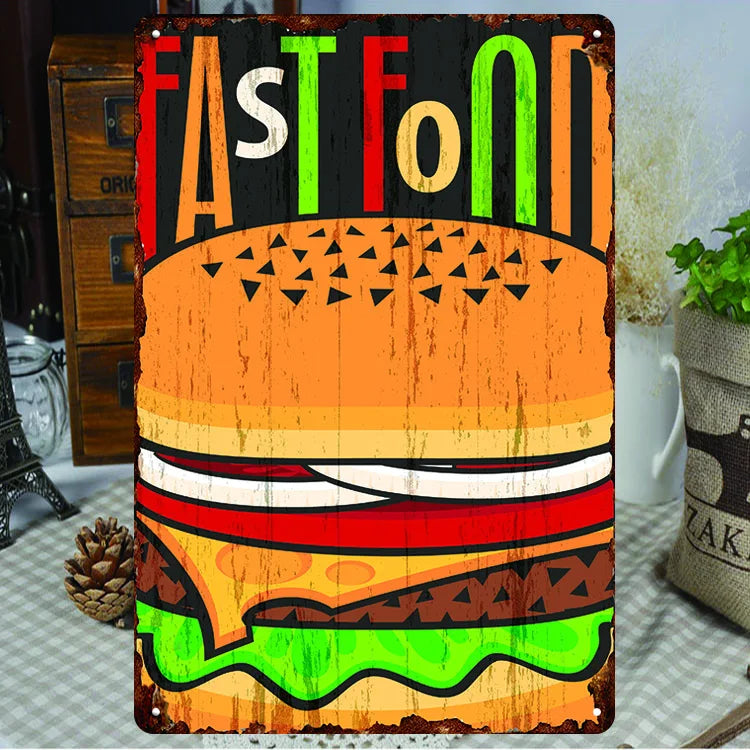 Fast Food Tin Sign Kitchen Cafe Restaurant bar Club Metal Wall Plaque Hamburger Metal Poster Wall Decor Metal Burgers Signs