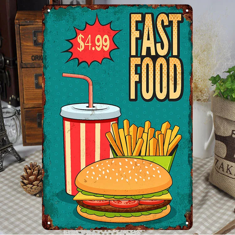 Fast Food Tin Sign Kitchen Cafe Restaurant bar Club Metal Wall Plaque Hamburger Metal Poster Wall Decor Metal Burgers Signs