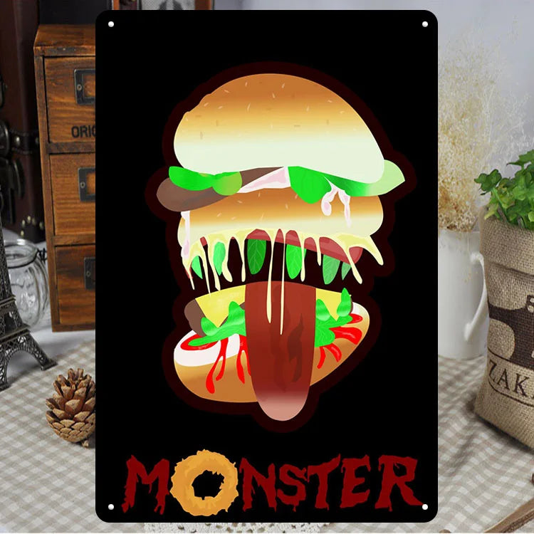 Fast Food Tin Sign Kitchen Cafe Restaurant bar Club Metal Wall Plaque Hamburger Metal Poster Wall Decor Metal Burgers Signs