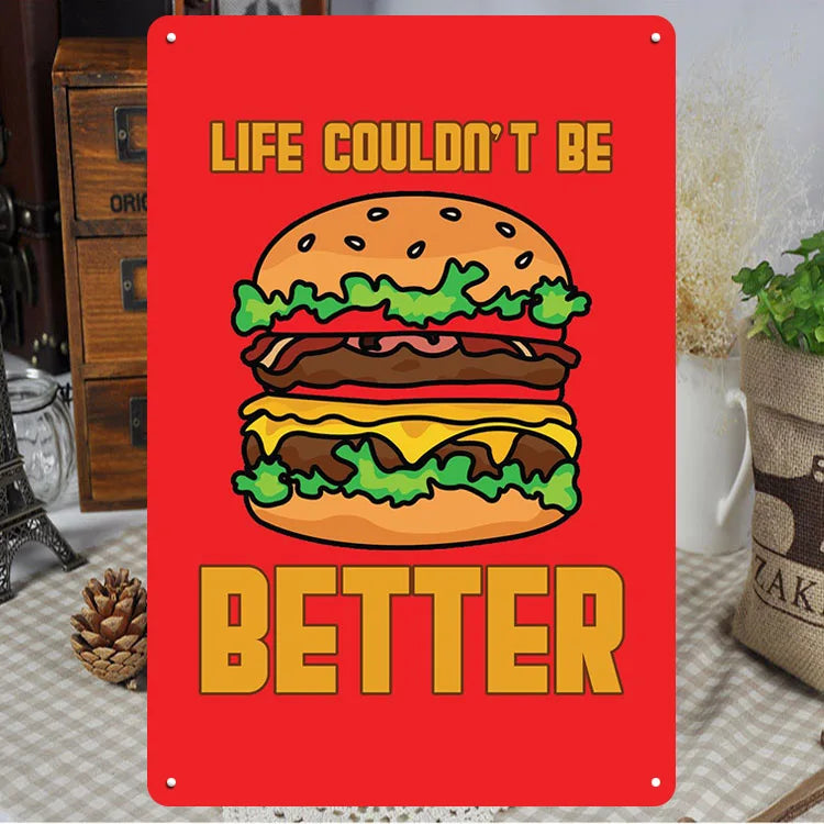 Fast Food Tin Sign Kitchen Cafe Restaurant bar Club Metal Wall Plaque Hamburger Metal Poster Wall Decor Metal Burgers Signs