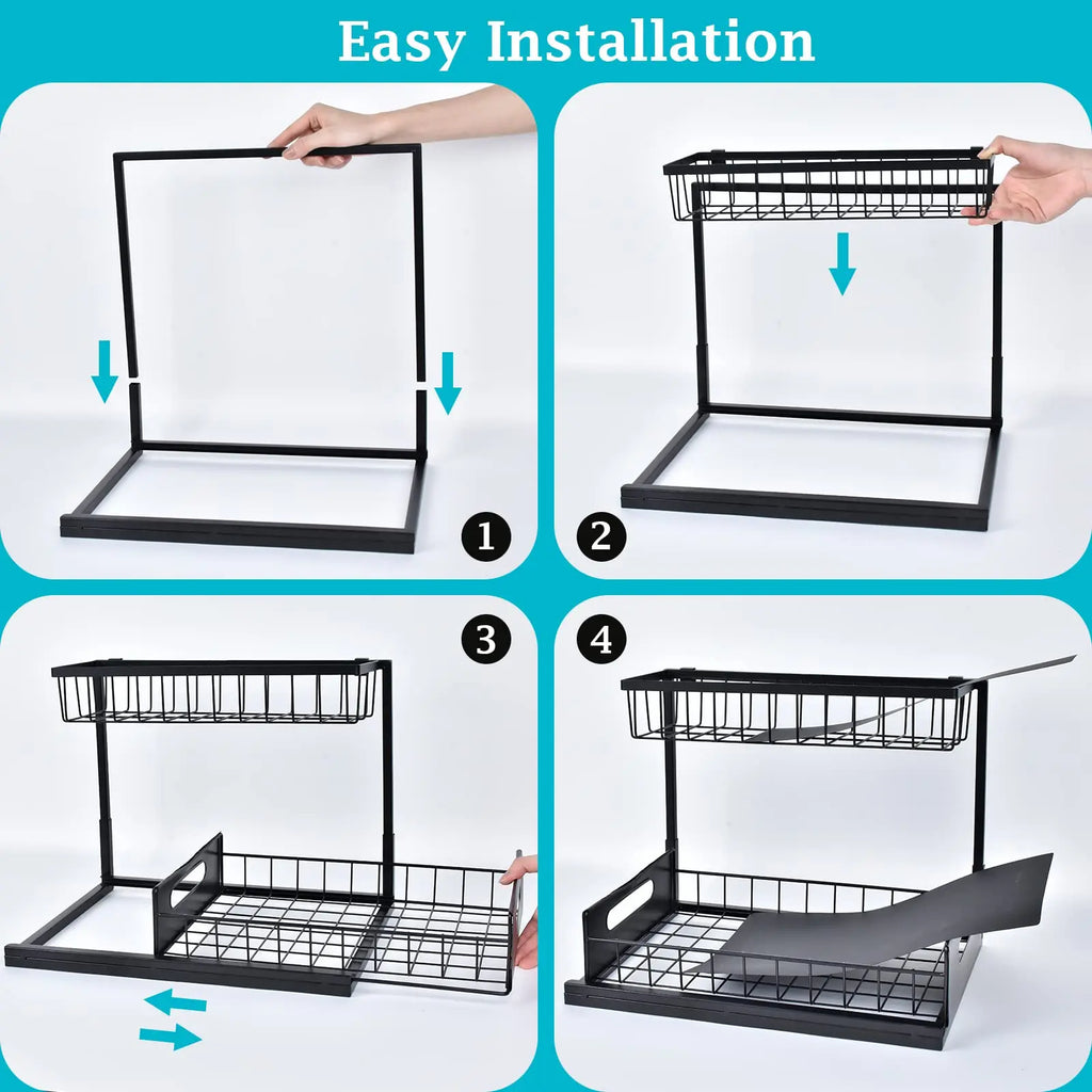 Stainless Steel Foldable Multifunction Under Sink Spice & Food Organizer for Kitchen and Bathroom Storage
