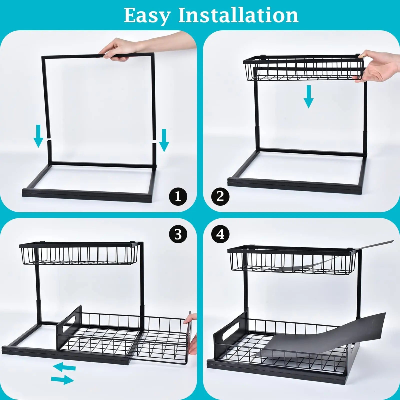 Stainless Steel Foldable Multifunction Under Sink Spice & Food Organizer for Kitchen and Bathroom Storage
