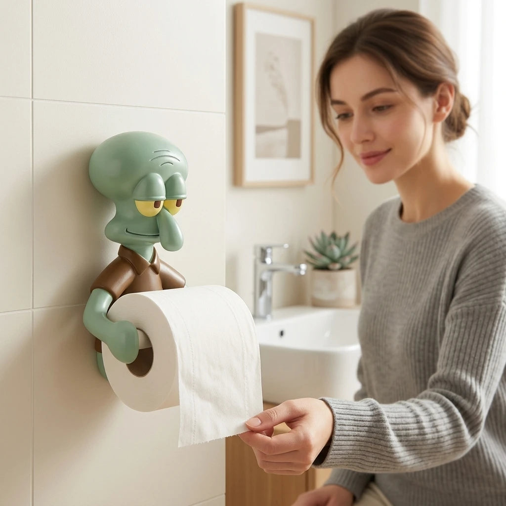 Decorated Funny Resin Squidward Shape Sculpture Statue Tissue Paper Box Holder Cover for Bathrooms Toilet Restaurant Kitchen