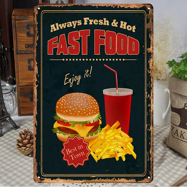 Fast Food Tin Sign Kitchen Cafe Restaurant bar Club Metal Wall Plaque Hamburger Metal Poster Wall Decor Metal Burgers Signs