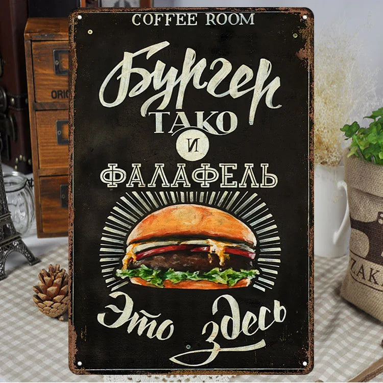 Fast Food Tin Sign Kitchen Cafe Restaurant bar Club Metal Wall Plaque Hamburger Metal Poster Wall Decor Metal Burgers Signs