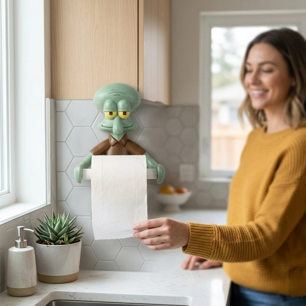 Decorated Funny Resin Squidward Shape Sculpture Statue Tissue Paper Box Holder Cover for Bathrooms Toilet Restaurant Kitchen