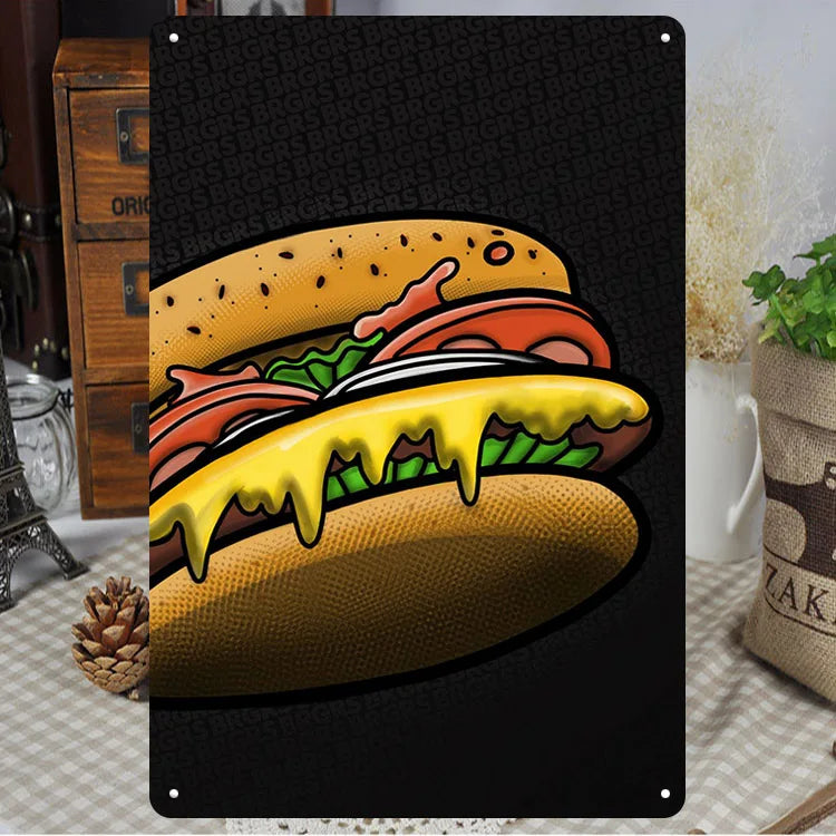 Fast Food Tin Sign Kitchen Cafe Restaurant bar Club Metal Wall Plaque Hamburger Metal Poster Wall Decor Metal Burgers Signs