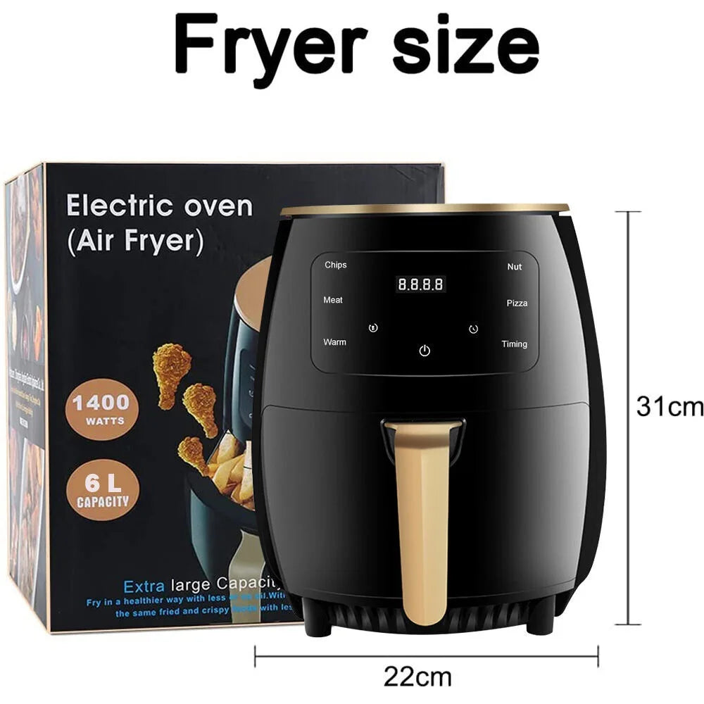 6L Electric Air Frying Machine With Digital Control and Temperature Setting Multi-Function LCD Display for Home Kitchen Use