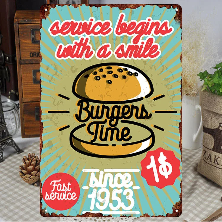 Fast Food Tin Sign Kitchen Cafe Restaurant bar Club Metal Wall Plaque Hamburger Metal Poster Wall Decor Metal Burgers Signs