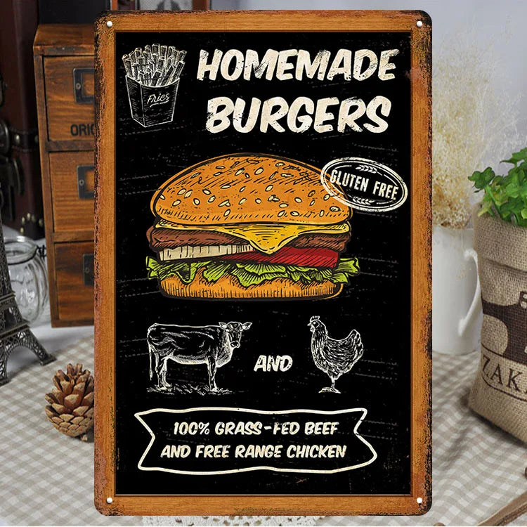 Fast Food Tin Sign Kitchen Cafe Restaurant bar Club Metal Wall Plaque Hamburger Metal Poster Wall Decor Metal Burgers Signs