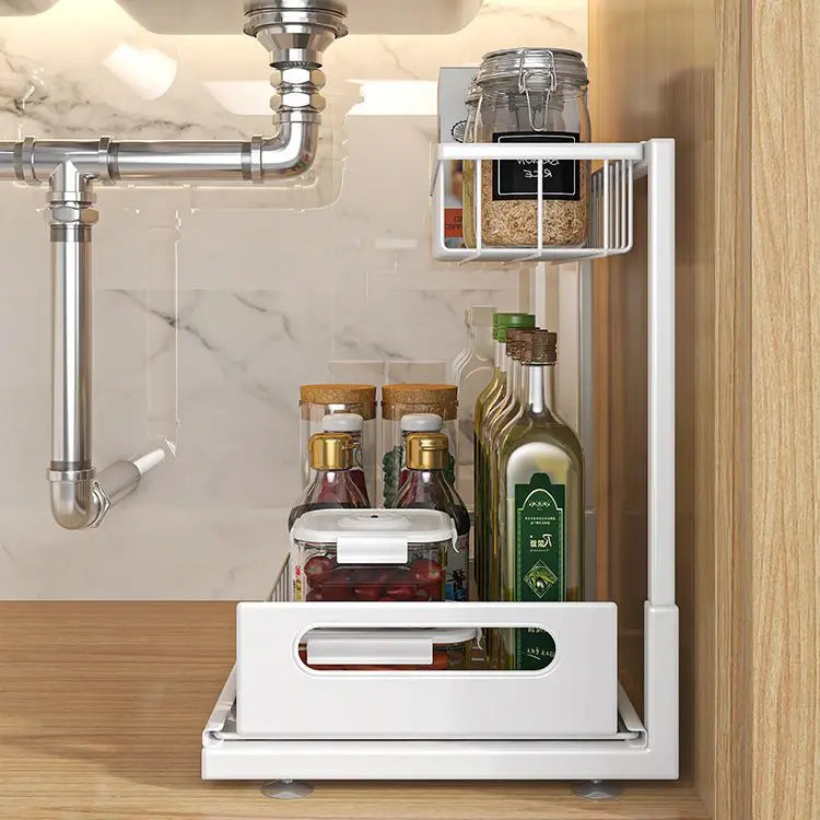 Stainless Steel Foldable Multifunction Under Sink Spice & Food Organizer for Kitchen and Bathroom Storage