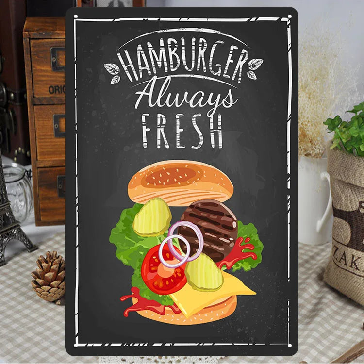 Fast Food Tin Sign Kitchen Cafe Restaurant bar Club Metal Wall Plaque Hamburger Metal Poster Wall Decor Metal Burgers Signs