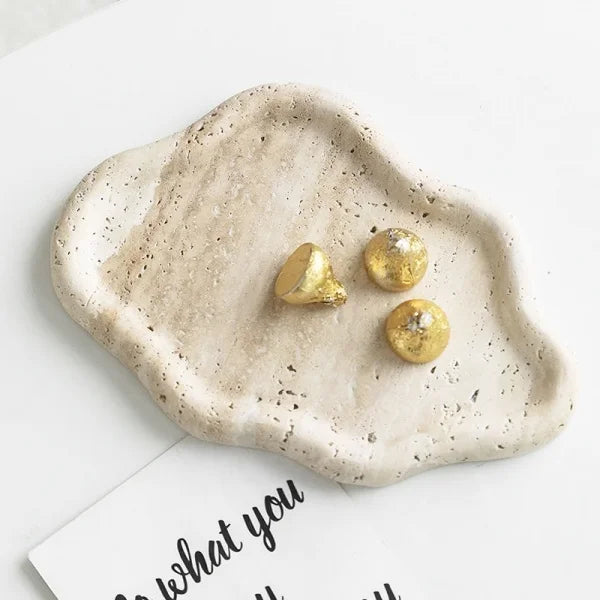 Cloud Shape Travertine Tray Natural Stone Home Decorative Jewelry Storage or Desert Cake Stand for Kitchen or Bathroom Use