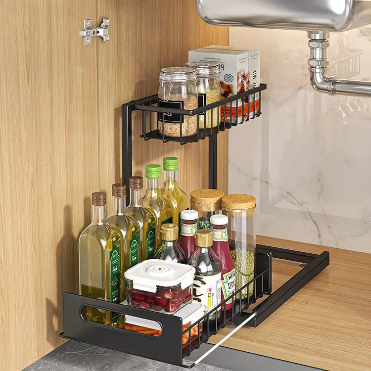 Stainless Steel Foldable Multifunction Under Sink Spice & Food Organizer for Kitchen and Bathroom Storage