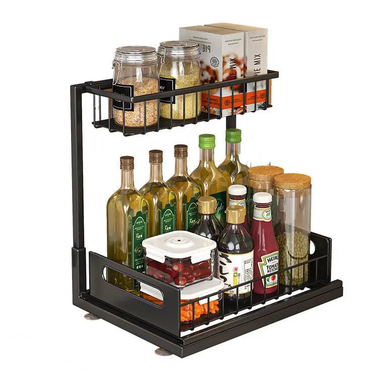 Stainless Steel Foldable Multifunction Under Sink Spice & Food Organizer for Kitchen and Bathroom Storage