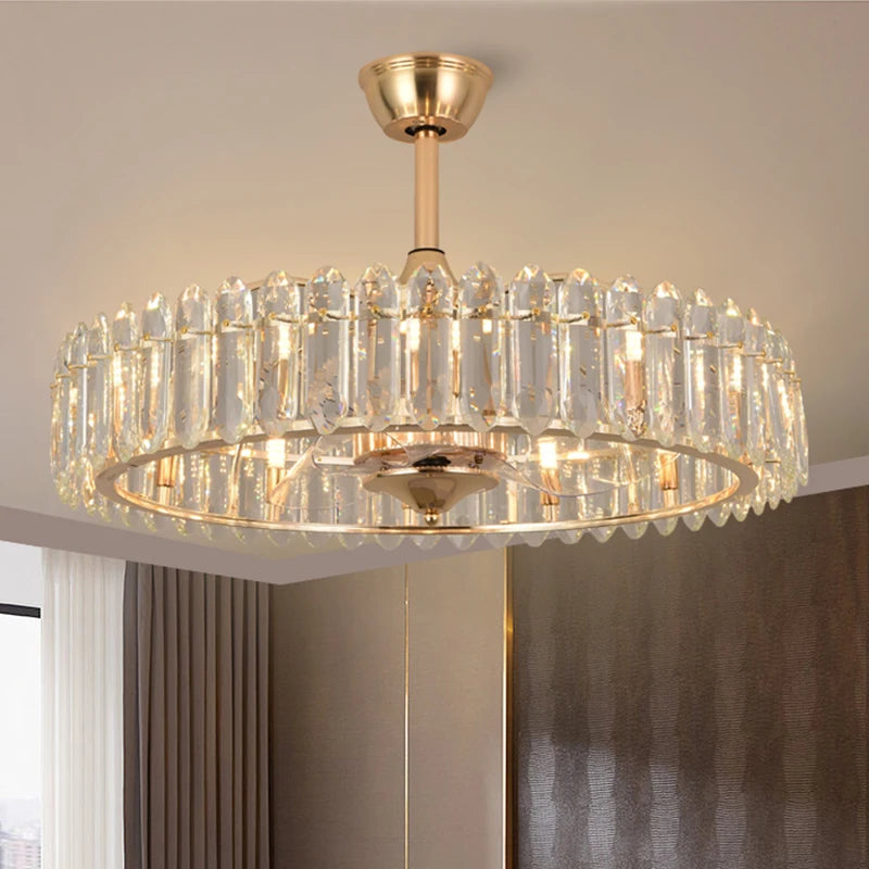 Crystal Ceiling Fan Light | Modern Flush Mount Fan & Chandelier with LED Lighting