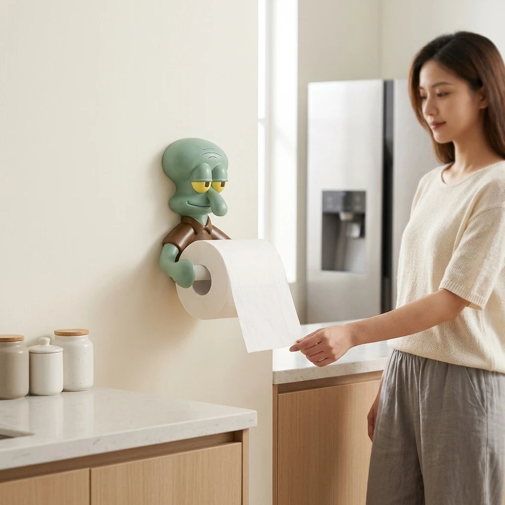 Decorated Funny Resin Squidward Shape Sculpture Statue Tissue Paper Box Holder Cover for Bathrooms Toilet Restaurant Kitchen