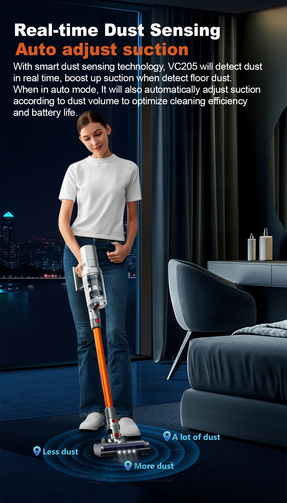 VC205 Smart Cordless Vacuum | 27,000PA Touchscreen Stick & Handheld Vacuum Cleaner