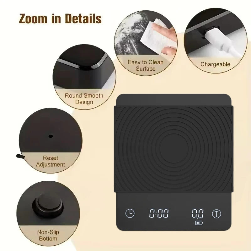 Basic 3 Black Mirror Pour Over Coffee Scale Espresso Scale,Flow Rate, Auto Timer,Ratio, 3 Brewing Modes, 2kg Capacity