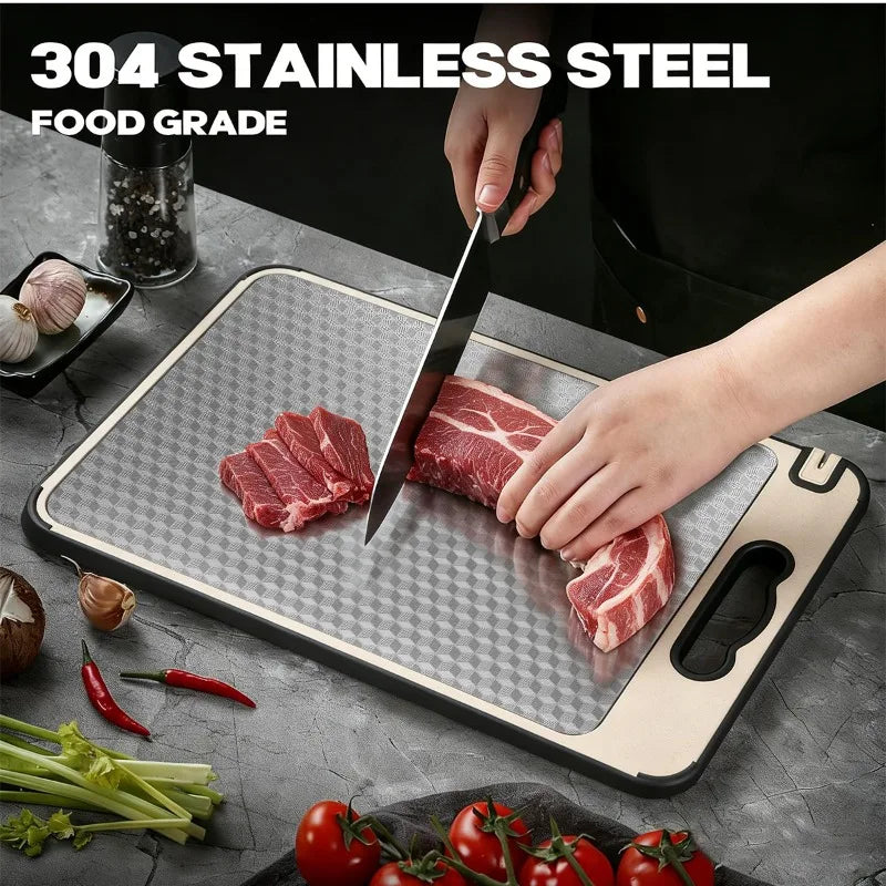 Stainless Steel Cutting Board for Kitchen Food-Grade Diamond-Pattern Large Chopping Board Non-Slip Double Sided Cutting Board