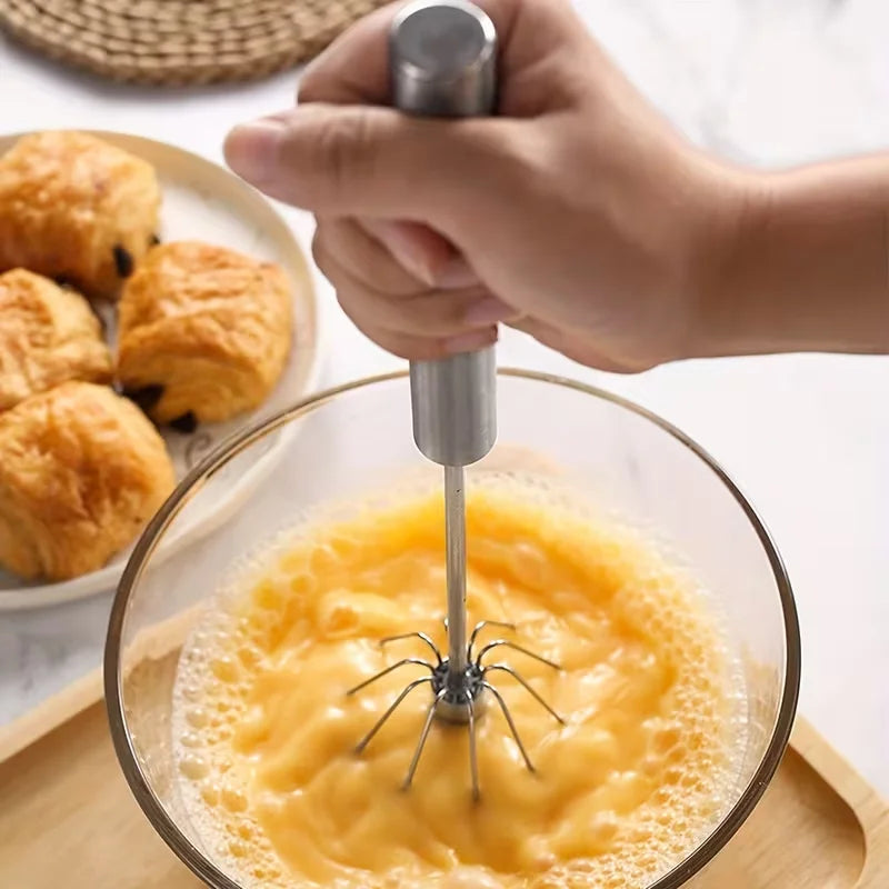 Stainless Steel Semi-Automatic Whisk, Stainless Steel Egg Whisk Hand Push Rotary Blender, Versatile Hand Push Mixer Stirrer Tool