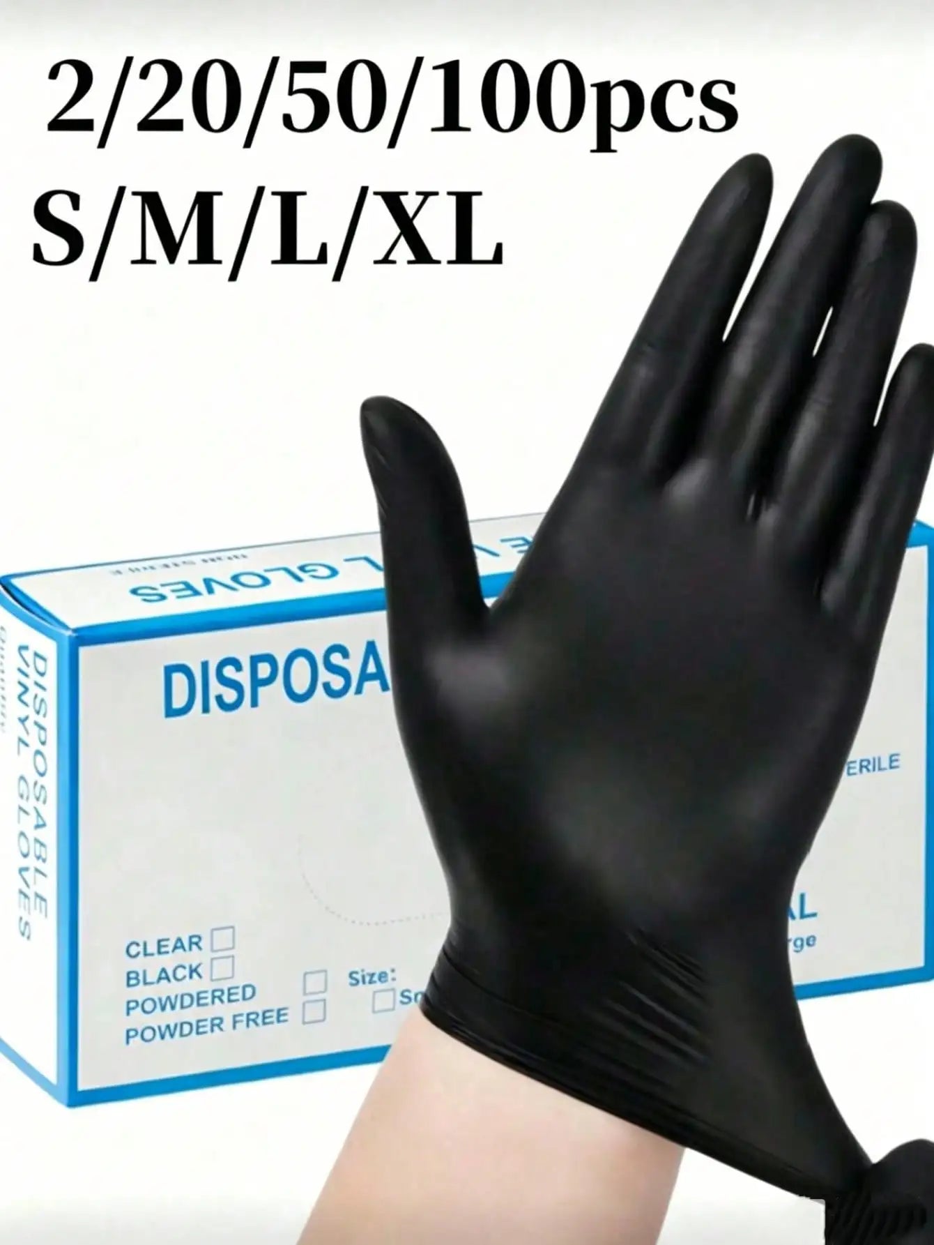 2/20/50/100pcs Black Disposable Nitrile Gloves, Latex-Free Waterproof Anti-Static Multi-Purpose Work Gloves, Powder-Free, Suitable For Kitchen, Bathroom, Home, Hair Dyeing, Beauty Salon, Painting, Craft Protection Gloves [No