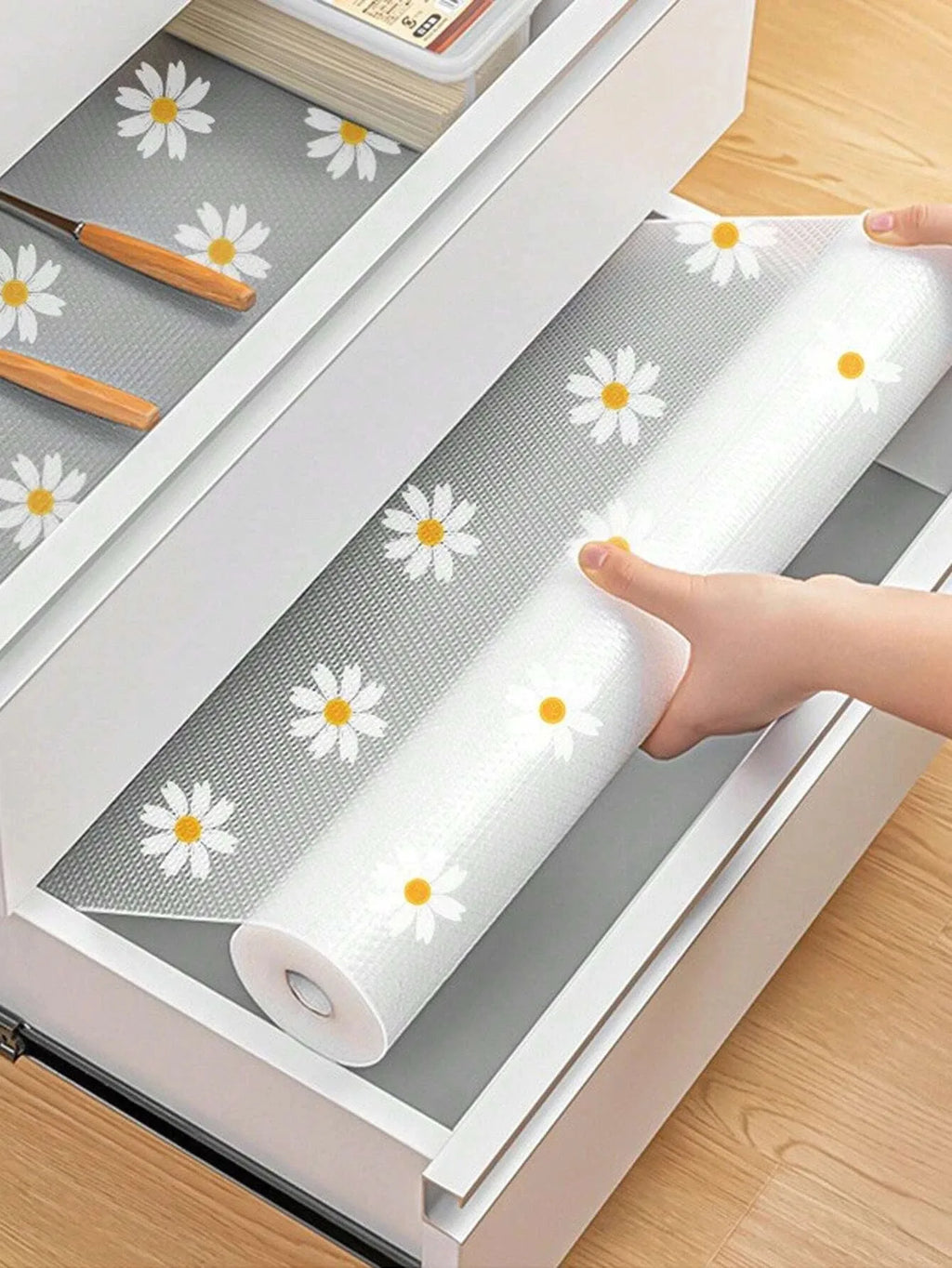100Roll/200Rolls/500Rolls  Daisy Shelf Liner For Kitchen Cabinets EVA Waterproof Fridge Pad Cupboard Mat Easy Placemats Non-Adhesive Drawer Liner 100x30cm