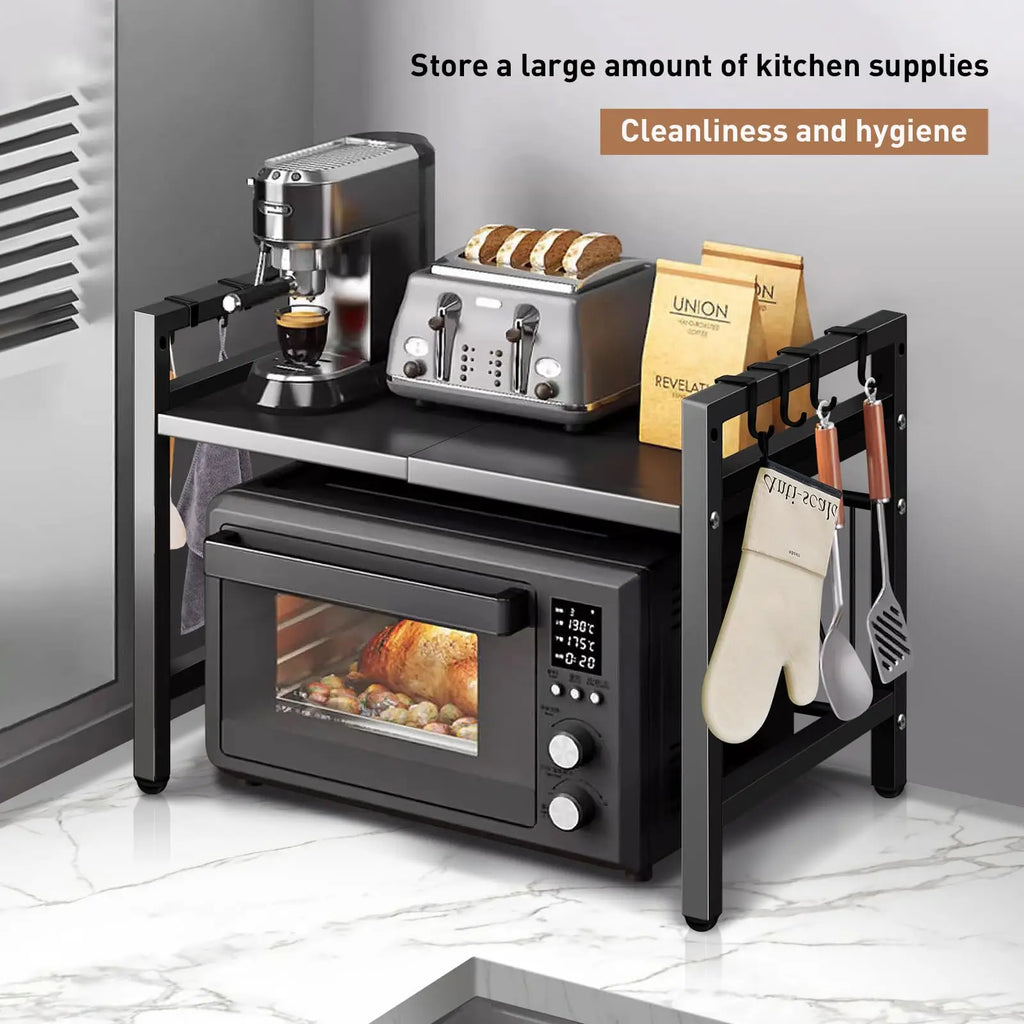 Expandable Microwave Shelf Organizer | Adjustable Kitchen Counter Storage Rack (42–64 cm)