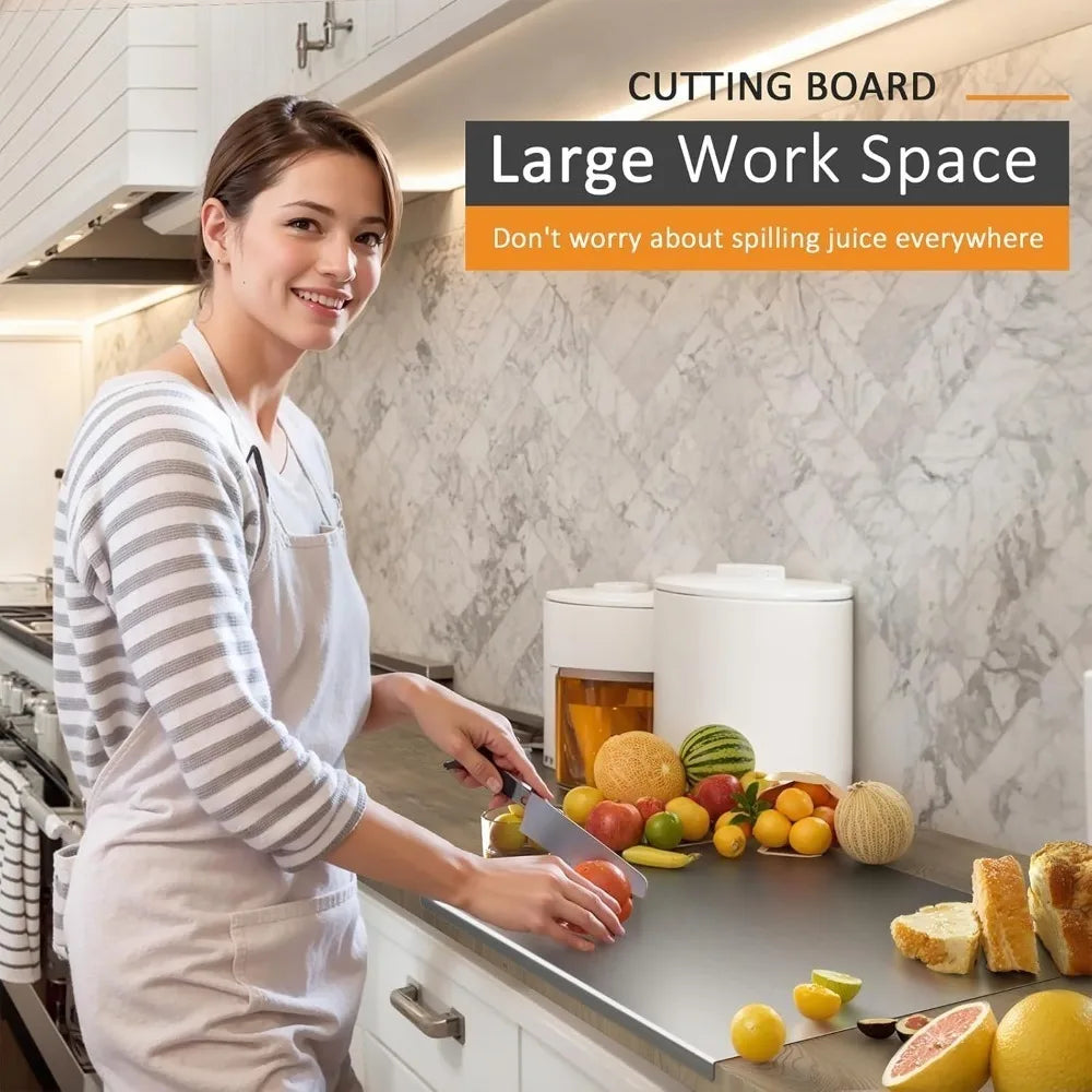 Premium 304 Stainless Steel Cutting Board | Non-Slip Food-Grade Chopping Board for Meat, Vegetables & Dough