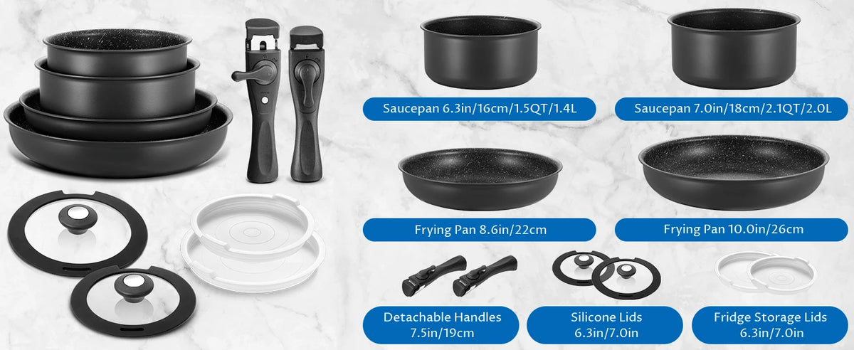 Induction Cookware Set with Removable Handles
