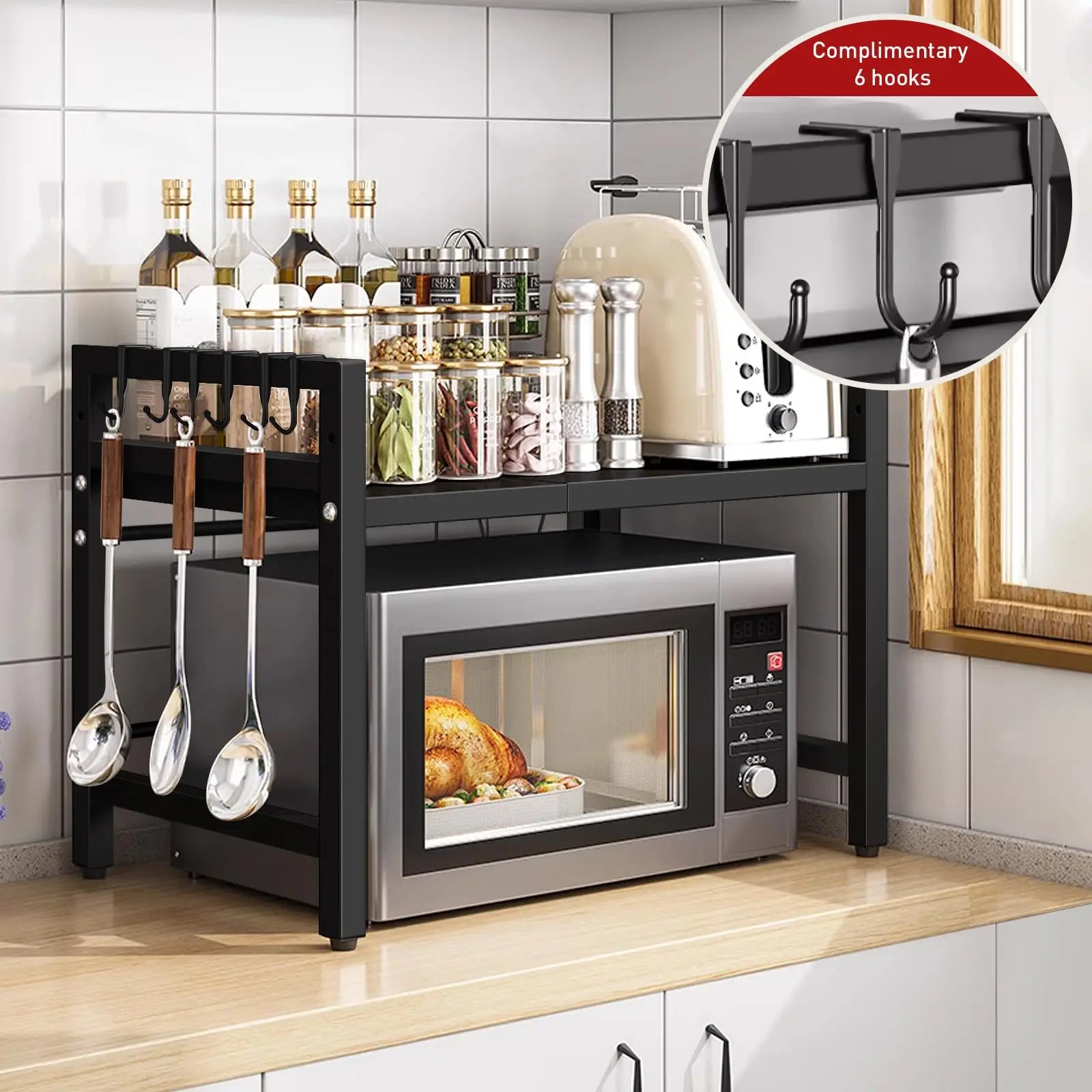 Expandable Microwave Shelf Organizer | Adjustable Kitchen Counter Storage Rack (42–64 cm)