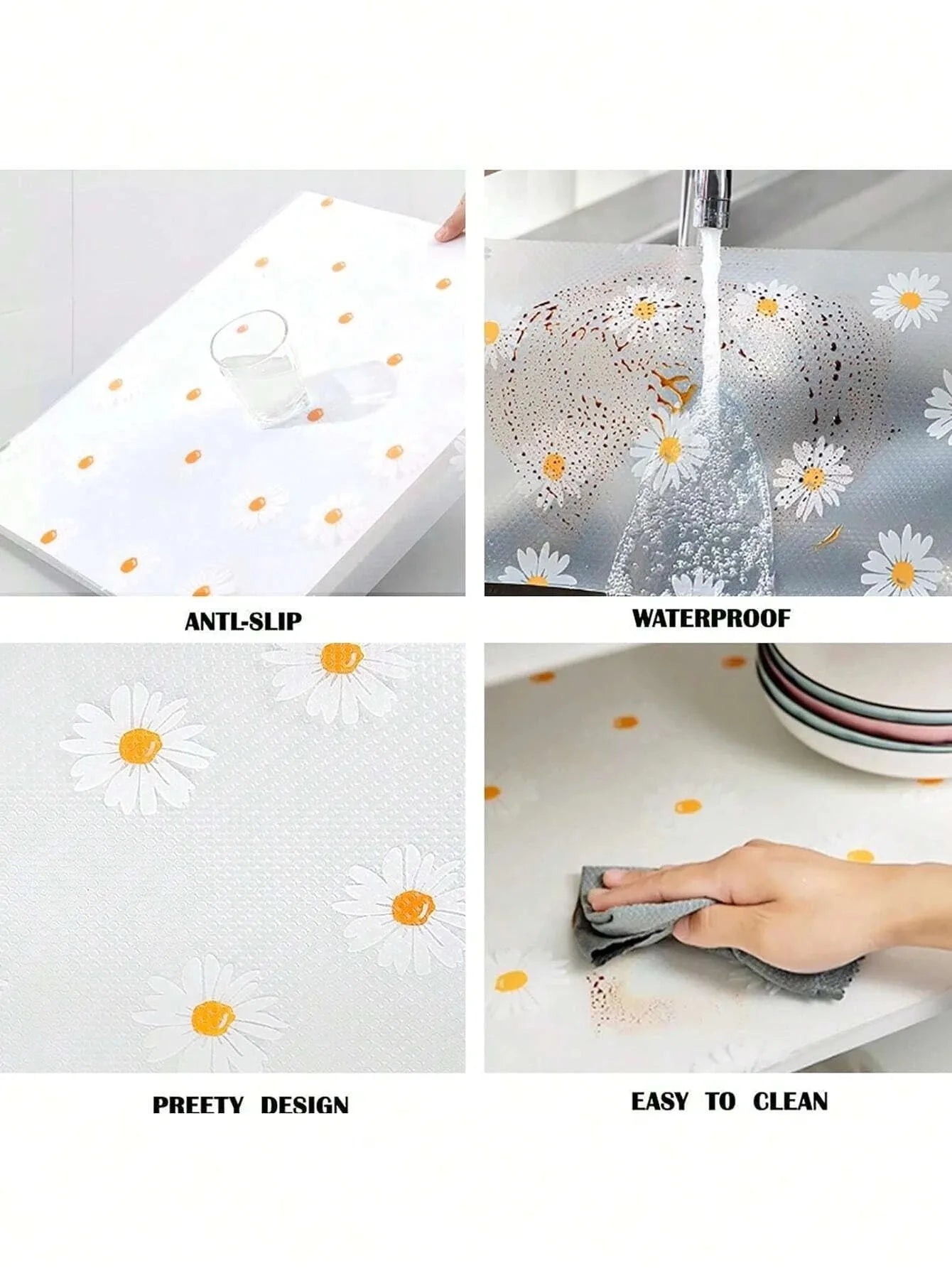 100Roll/200Rolls/500Rolls  Daisy Shelf Liner For Kitchen Cabinets EVA Waterproof Fridge Pad Cupboard Mat Easy Placemats Non-Adhesive Drawer Liner 100x30cm