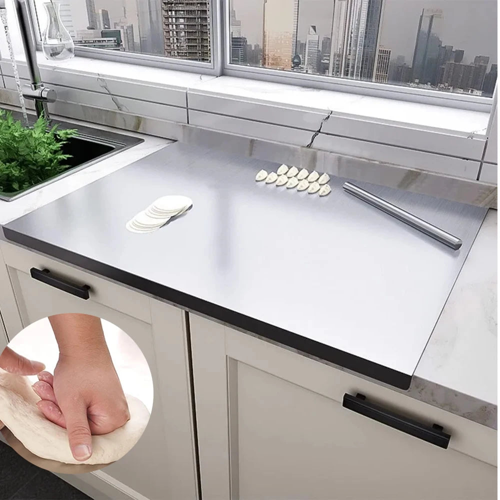 Premium 304 Stainless Steel Cutting Board | Non-Slip Food-Grade Chopping Board for Meat, Vegetables & Dough