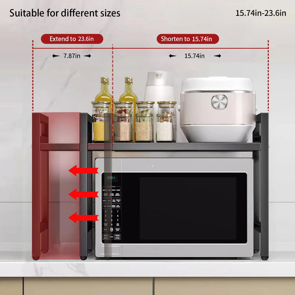 Expandable Microwave Shelf Organizer | Adjustable Kitchen Counter Storage Rack (42–64 cm)