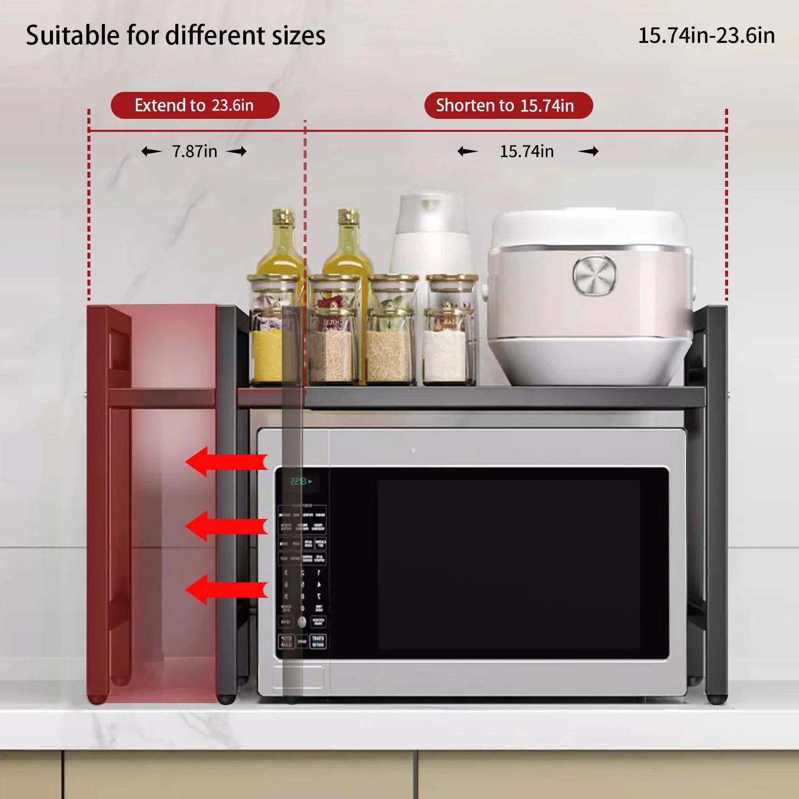 Expandable Microwave Shelf Organizer | Adjustable Kitchen Counter Storage Rack (42–64 cm)