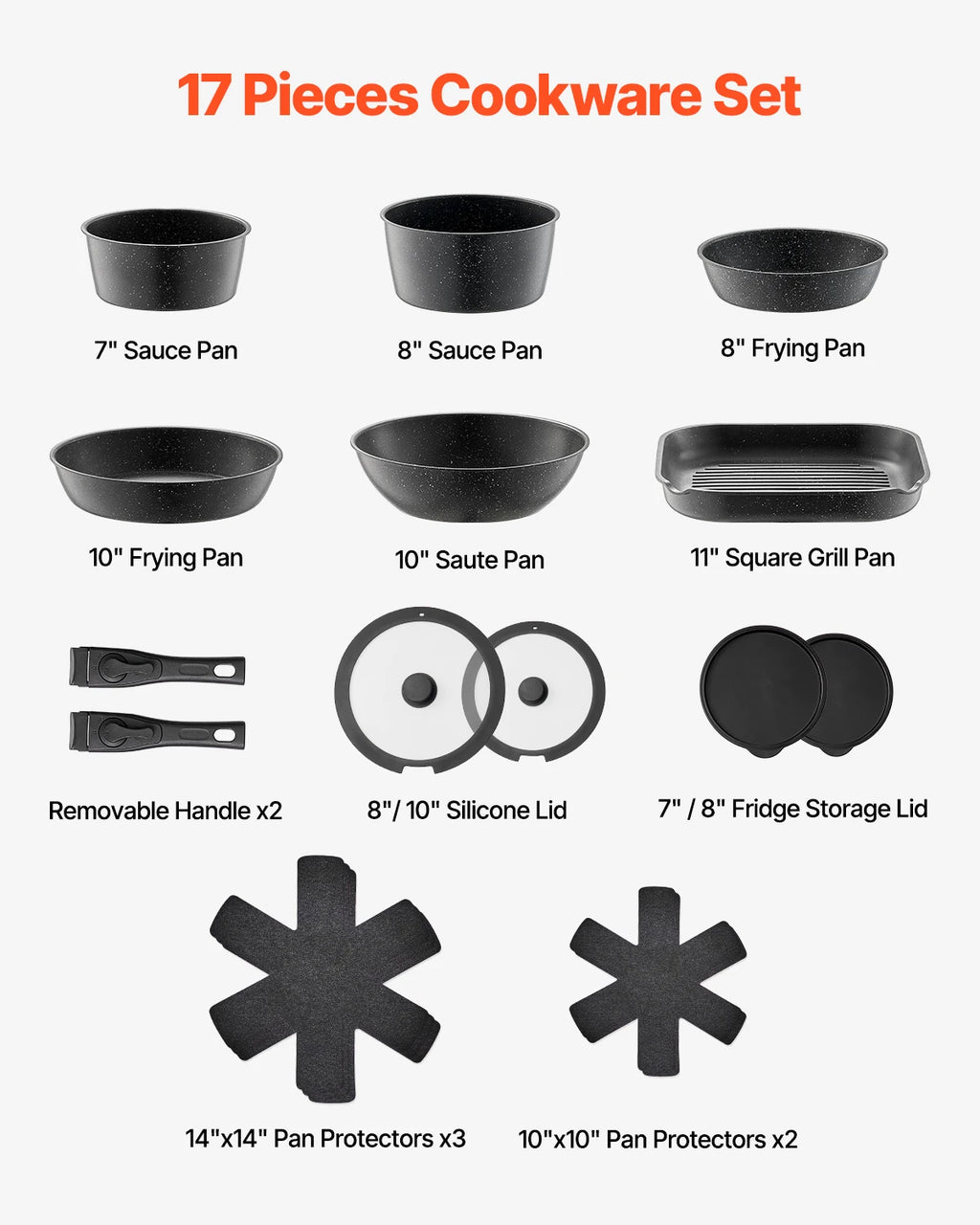 17 Pcs Granite Nonstick Cookware Set