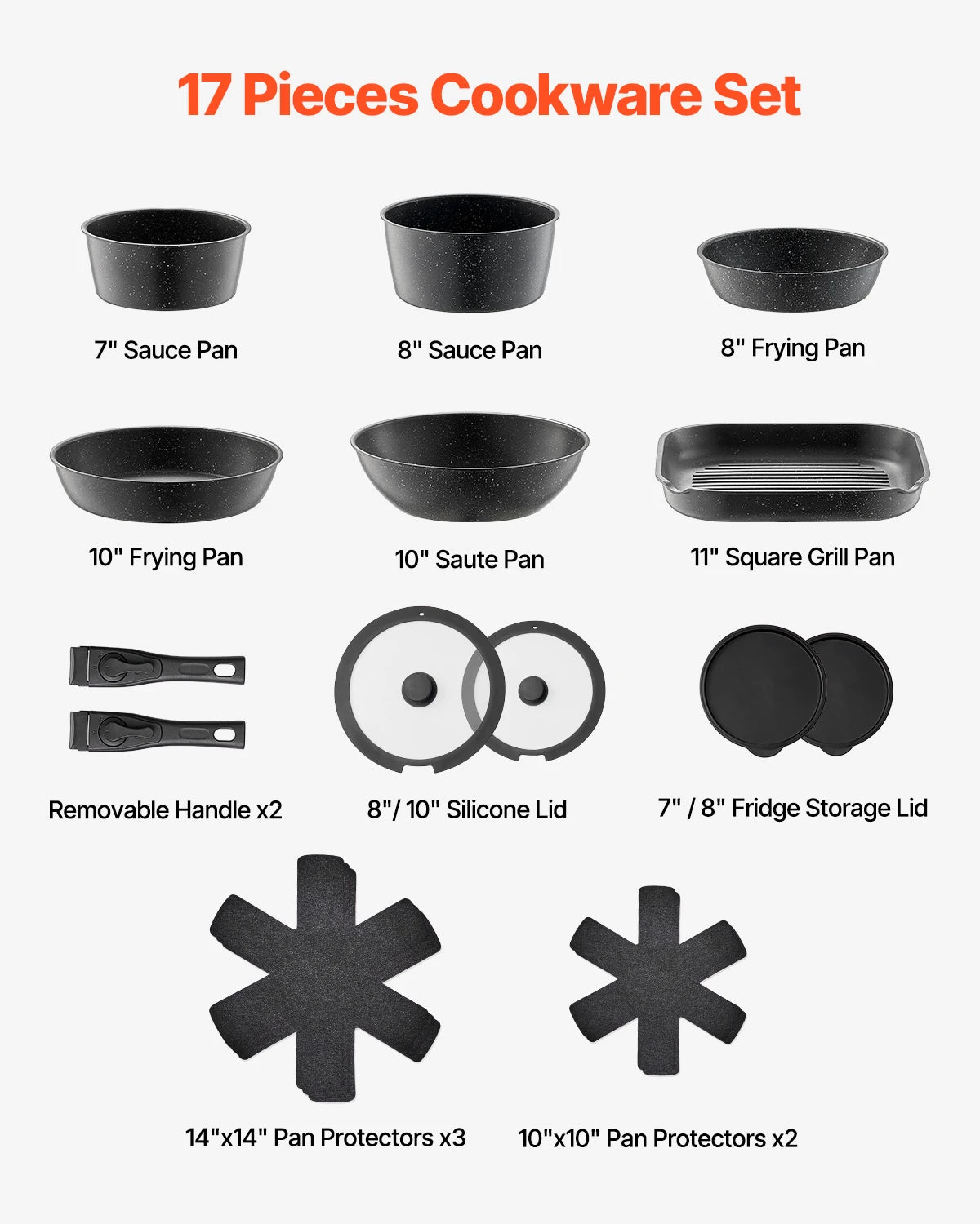 17 Pcs Granite Nonstick Cookware Set