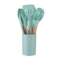12Pcs Silicone Kitchen Utensils Set Heat Resistant Wooden Handle Non-Stick Cookware Tools Spatula Ladle Whisk Tongs for Cooking