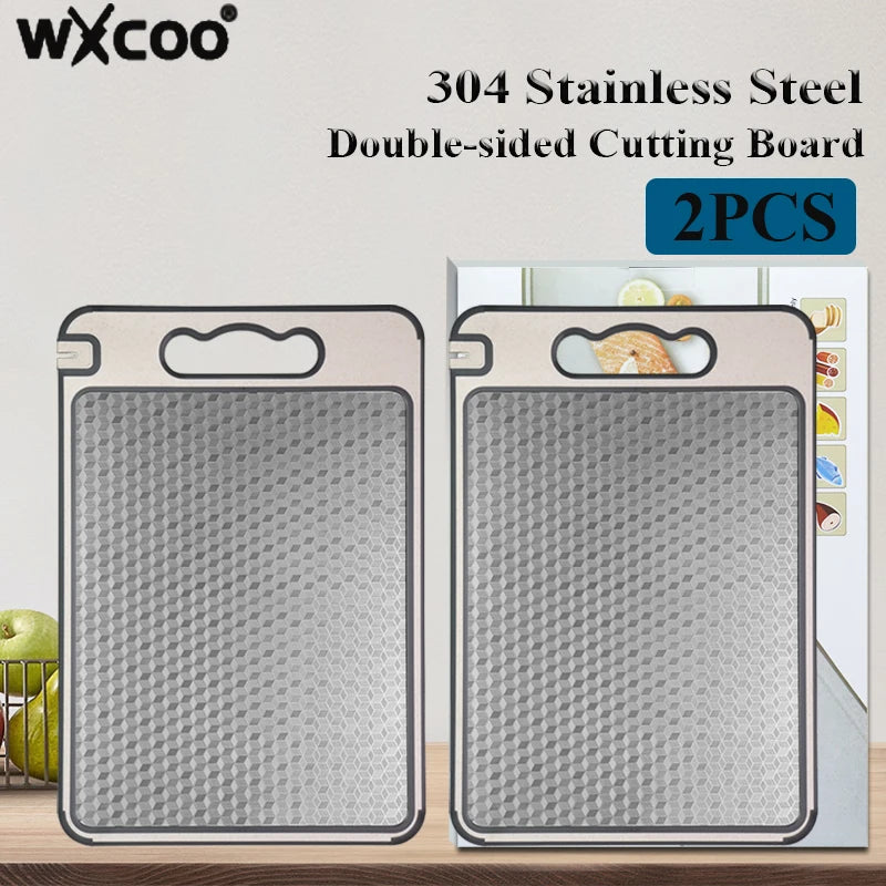 Stainless Steel Cutting Board for Kitchen Food-Grade Diamond-Pattern Large Chopping Board Non-Slip Double Sided Cutting Board