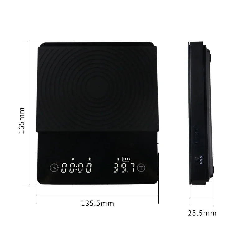 Basic 3 Black Mirror Pour Over Coffee Scale Espresso Scale,Flow Rate, Auto Timer,Ratio, 3 Brewing Modes, 2kg Capacity