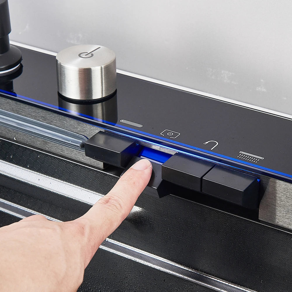 Smart Waterfall Kitchen Sink Workstation | Digital Display Stainless Steel Sink with Cup Washer & Soap Dispenser