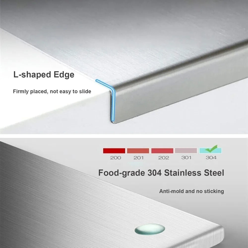 Premium 304 Stainless Steel Cutting Board | Non-Slip Food-Grade Chopping Board for Meat, Vegetables & Dough